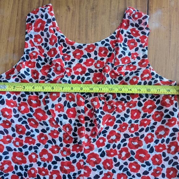 Blue and Red Floral Poppy Sheer Ruffle sleeveless blouse - Picture 9 of 10